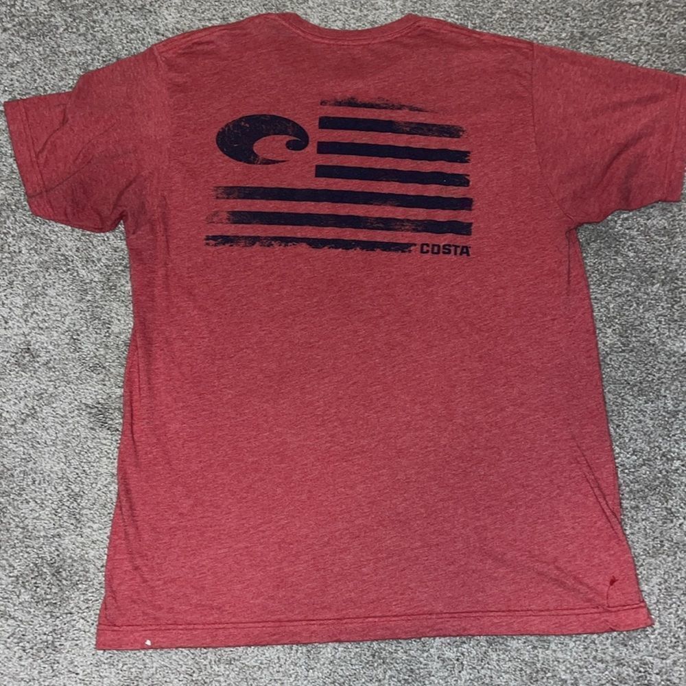 Costa sunglasses back flag soft red cotton sailing boating fishing T shirt L